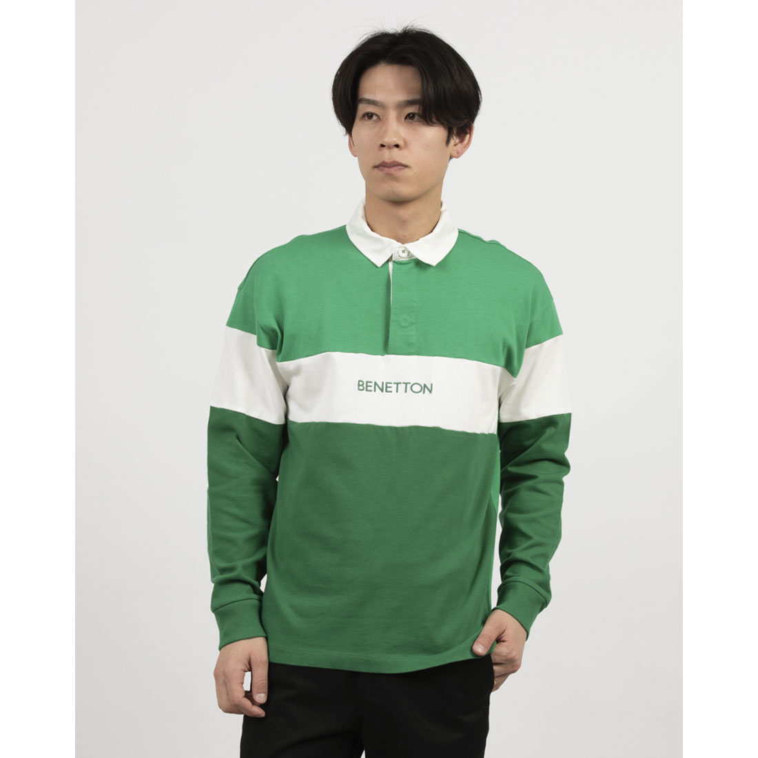 ユナイテッド カラーズ オブ ベネトン UNITED COLORS OF BENETTON. カラーブロック長袖ラガーポロシャツ (108) 108