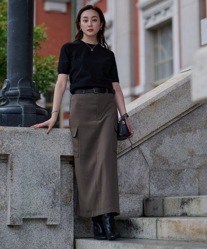 ユアーズ ur's ローウエストサテンライクカーゴスカート (チャコール) チャコール