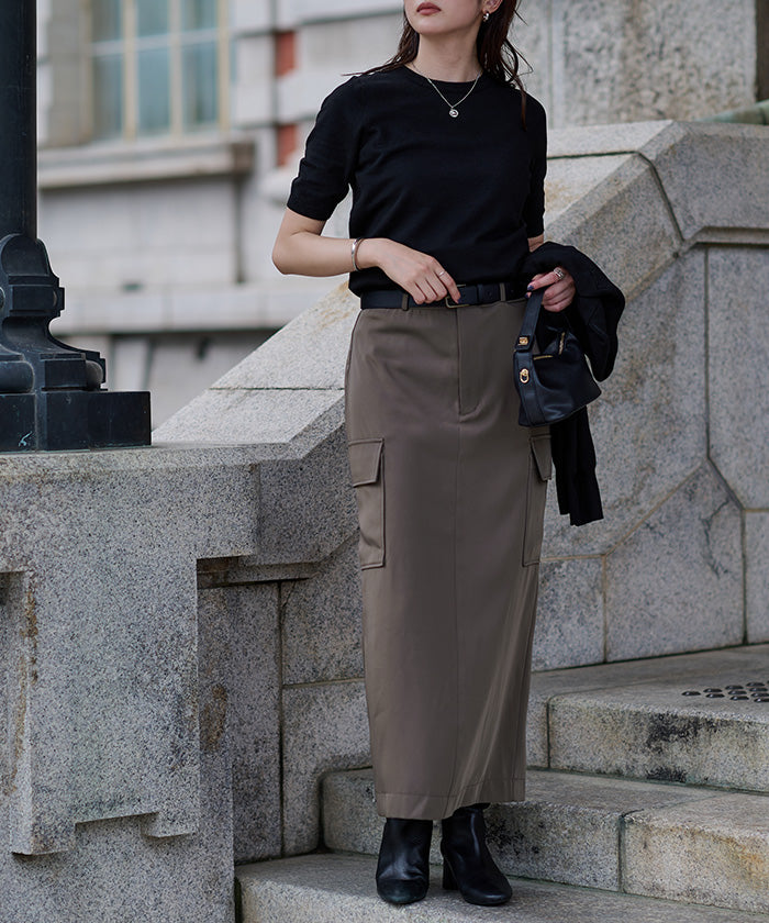 ユアーズ ur's ローウエストサテンライクカーゴスカート (チャコール) チャコール