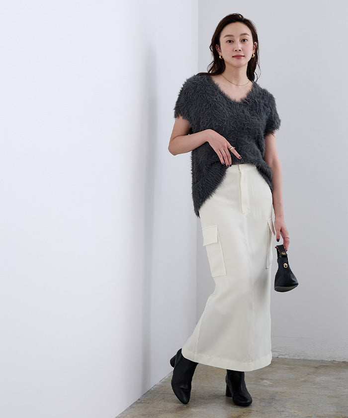 ユアーズ ur's ローウエストサテンライクカーゴスカート (チャコール) チャコール