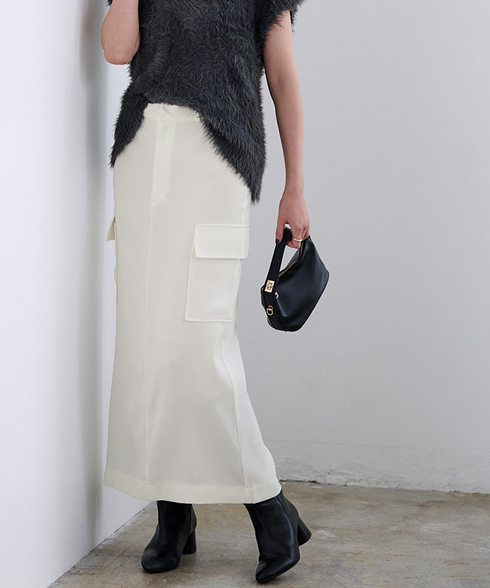 ユアーズ ur's ローウエストサテンライクカーゴスカート (ホワイト) ホワイト