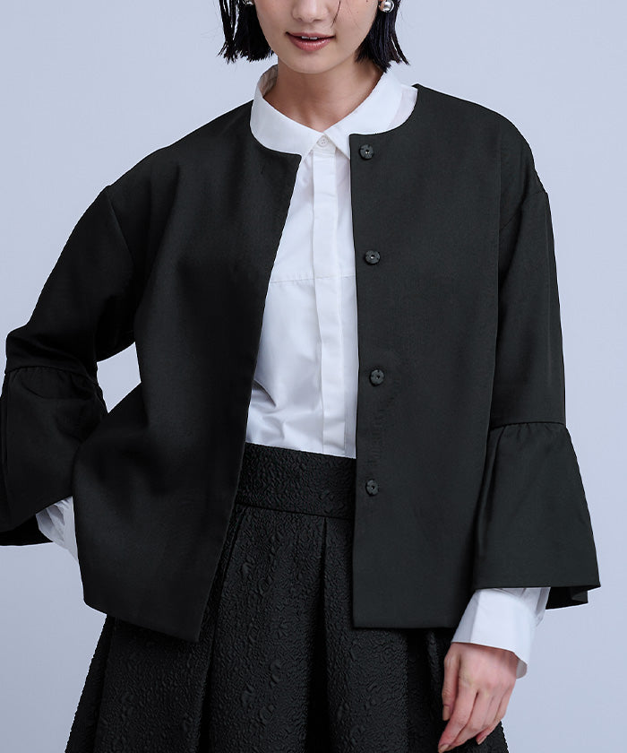 ユアーズ ur's ギャザーフレアスリーブノーカラージャケット