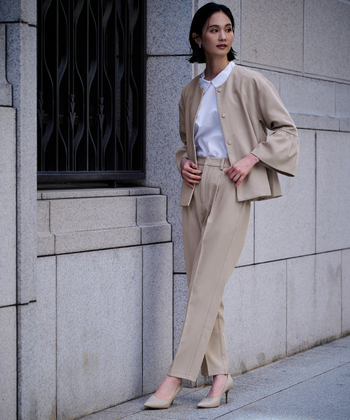 ユアーズ ur's ギャザーフレアスリーブノーカラージャケット