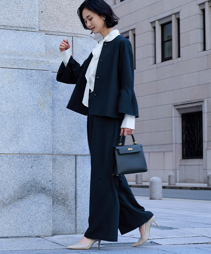 ユアーズ ur's ギャザーフレアスリーブノーカラージャケット (グレージュ) グレージュ