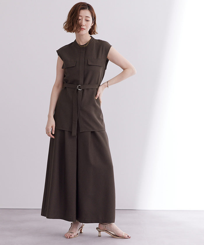 ユアーズ ur's リネンライクノースリーブトップス (ダークブラウン) ダークブラウン