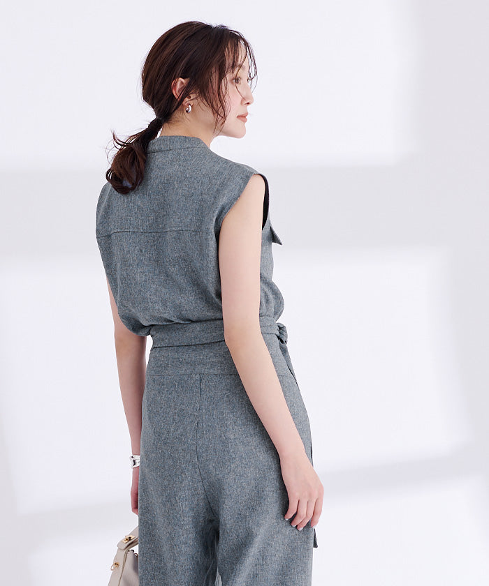 ユアーズ ur's リネンライクノースリーブトップス (ダークブラウン) ダークブラウン