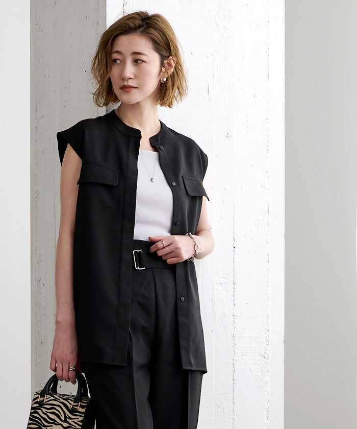 ユアーズ ur's リネンライクノースリーブトップス (ダークブラウン) ダークブラウン