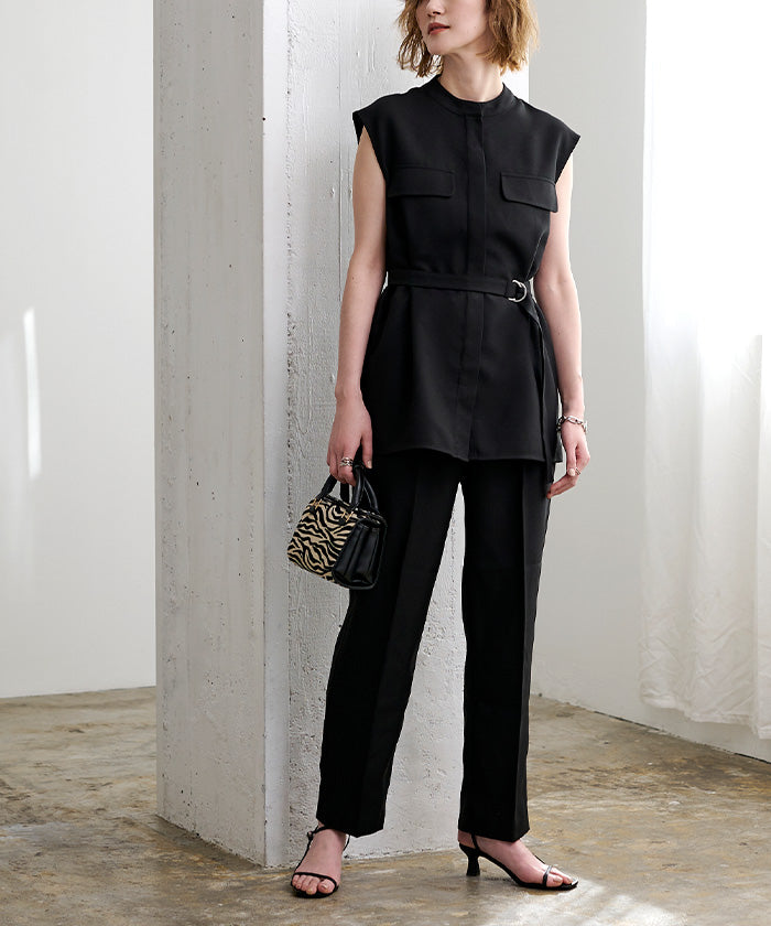 ユアーズ ur's リネンライクノースリーブトップス (ダークブラウン) ダークブラウン