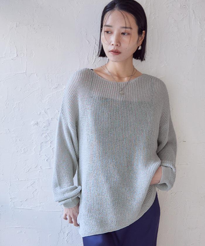 ユアーズ ur's スパンコールオーバーサイズシアーニット (ブルーグレー) ブルーグレー