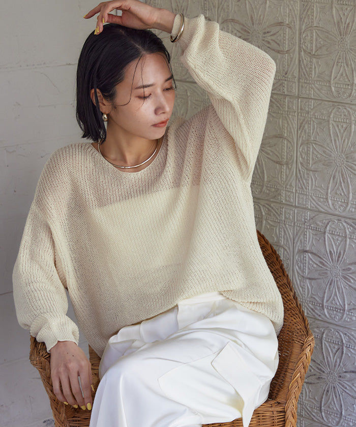 ユアーズ ur's スパンコールオーバーサイズシアーニット (ブルーグレー) ブルーグレー