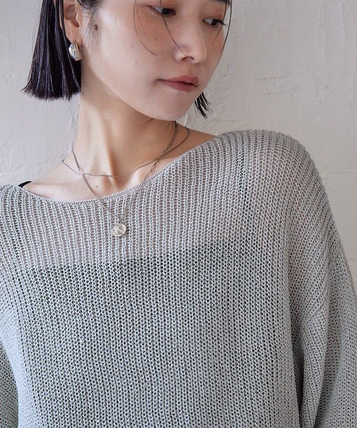 ユアーズ ur's スパンコールオーバーサイズシアーニット (ブルーグレー) ブルーグレー