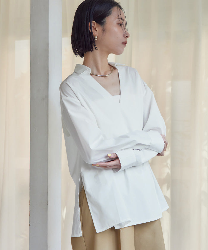 ユアーズ ur's スキッパーラップシャツ (ホワイト) ホワイト