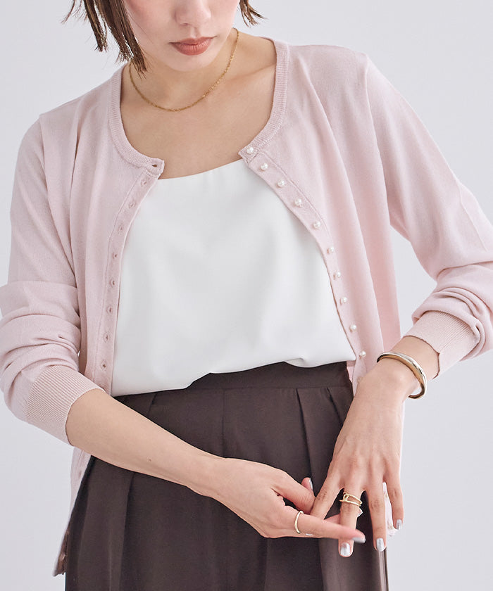 ユアーズ ur's UVケアパール釦ニットカーディガン (ライトピンク) ライトピンク