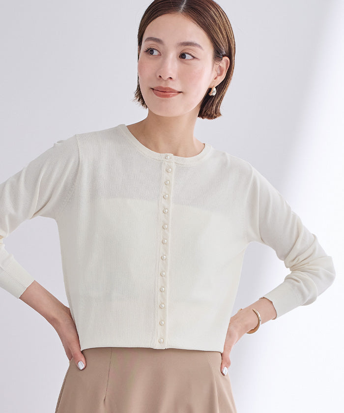 ユアーズ ur's UVケアパール釦ニットカーディガン (ライトピンク) ライトピンク