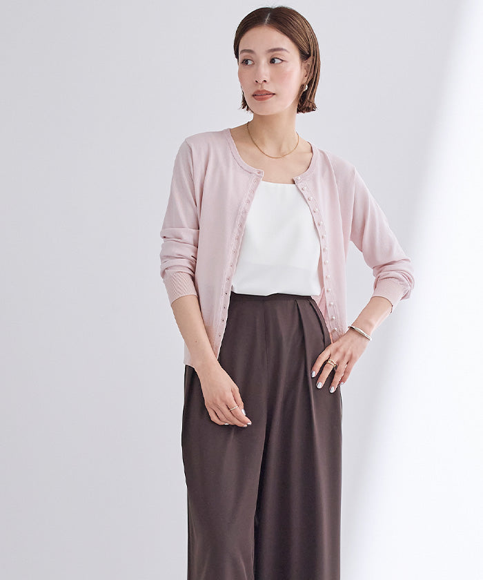 ユアーズ ur's UVケアパール釦ニットカーディガン (ライトピンク) ライトピンク