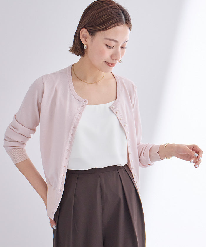 ユアーズ ur's UVケアパール釦ニットカーディガン (ライトピンク) ライトピンク