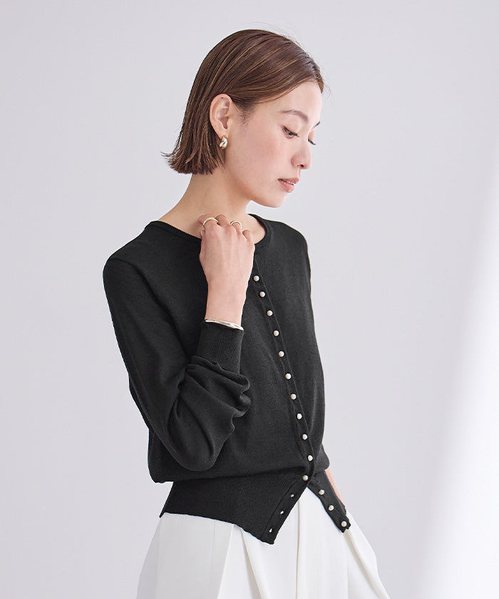 ユアーズ ur's UVケアパール釦ニットカーディガン (ブラック) ブラック