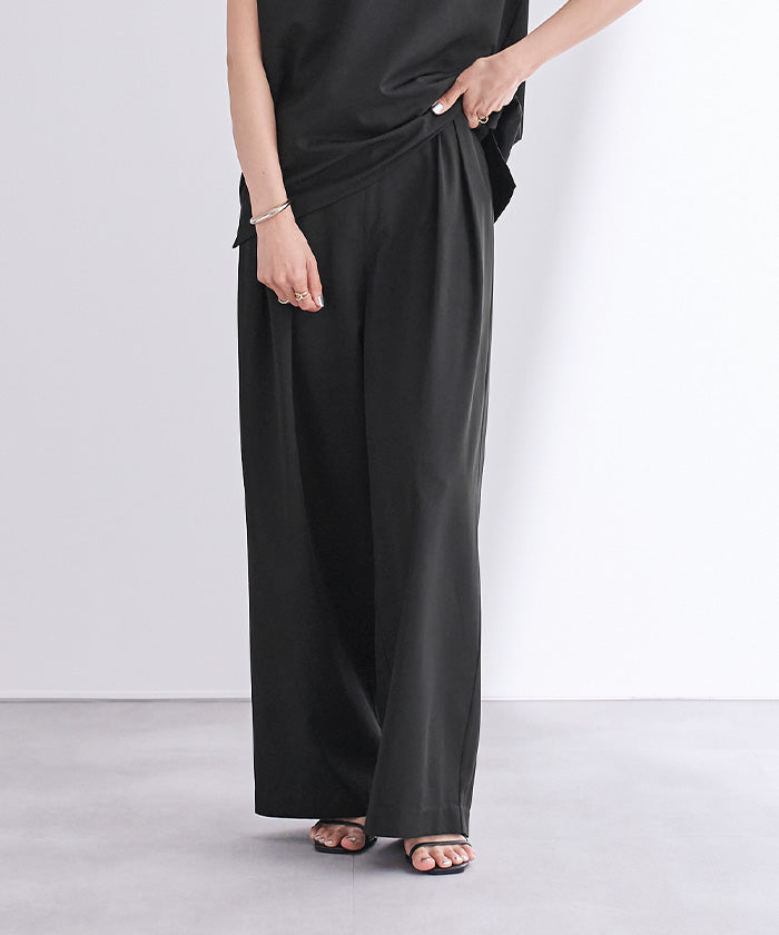 ユアーズ ur's 撥水ウエストゴムツータックワイドパンツ (ベージュ) ベージュ