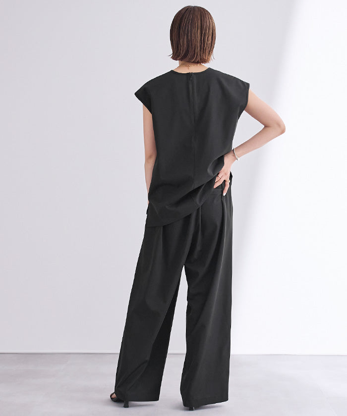 ユアーズ ur's 撥水ウエストゴムツータックワイドパンツ (ベージュ) ベージュ