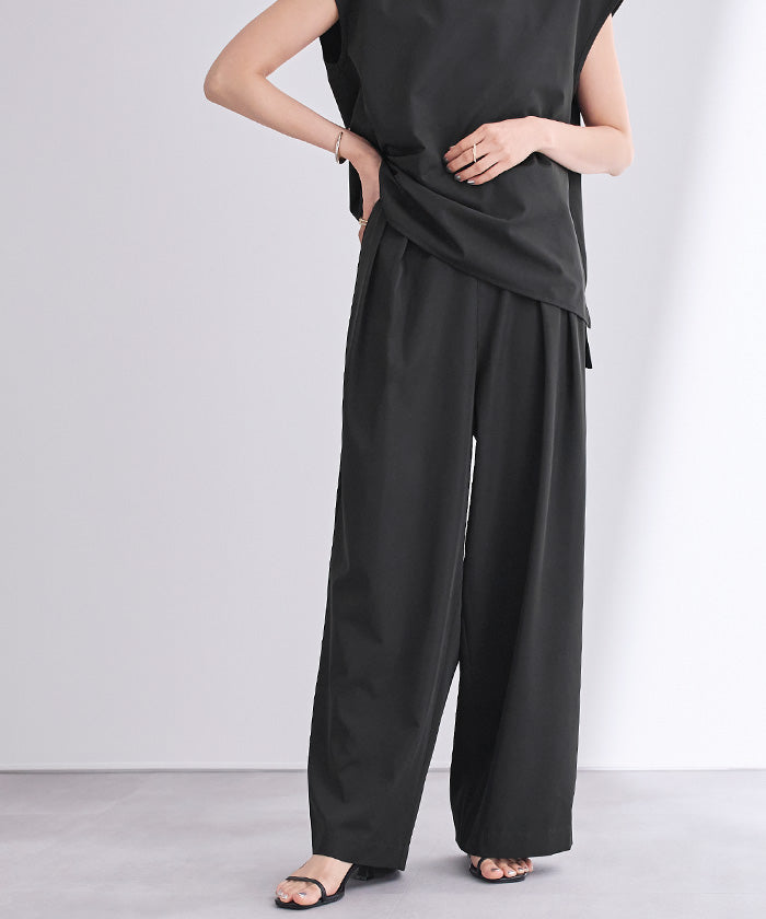 ユアーズ ur's 撥水ウエストゴムツータックワイドパンツ (ベージュ) ベージュ