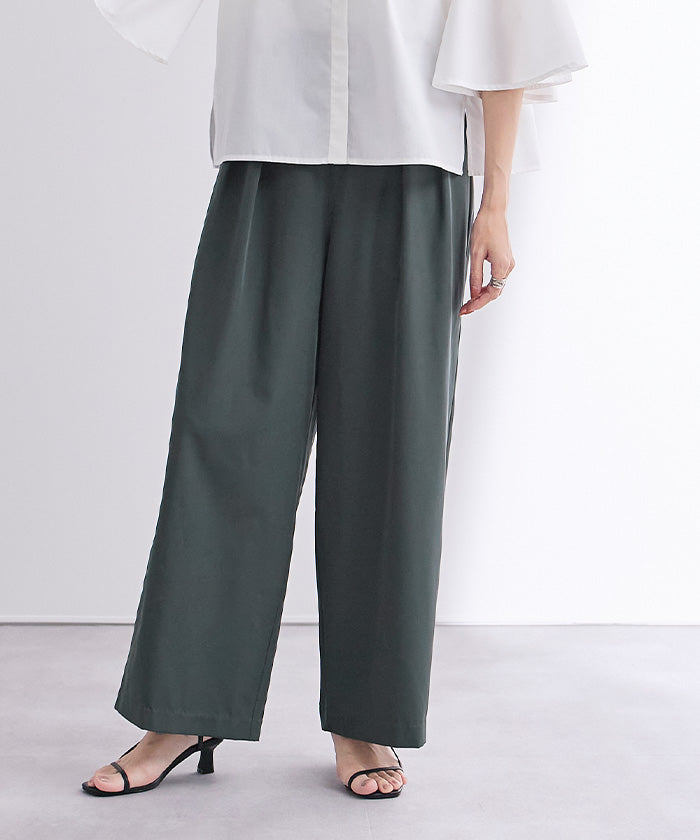 ユアーズ ur's 撥水ウエストゴムツータックワイドパンツ (ベージュ) ベージュ