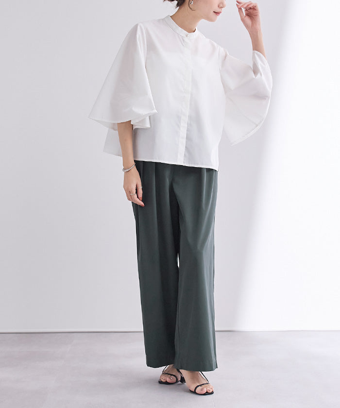 ユアーズ ur's 撥水ウエストゴムツータックワイドパンツ (ベージュ) ベージュ