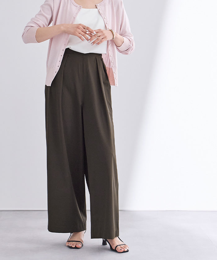 ユアーズ ur's 撥水ウエストゴムツータックワイドパンツ (ベージュ) ベージュ