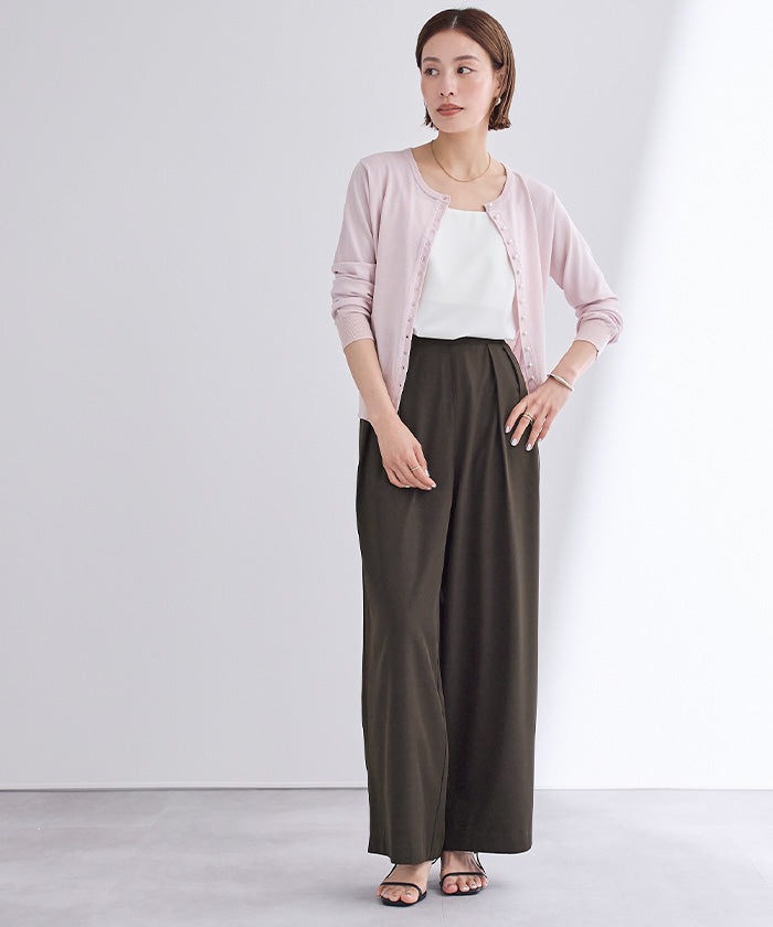 ユアーズ ur's 撥水ウエストゴムツータックワイドパンツ (ベージュ) ベージュ