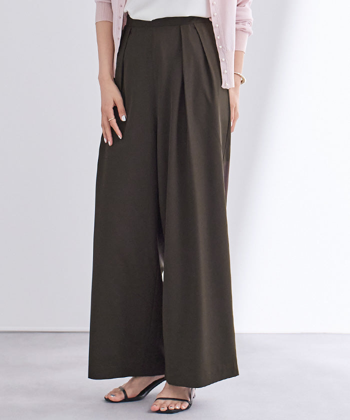 ユアーズ ur's 撥水ウエストゴムツータックワイドパンツ (ベージュ) ベージュ