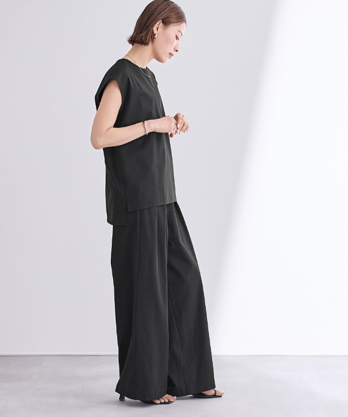 ユアーズ ur's 撥水フレンチスリーブトップス (ブラック) ブラック