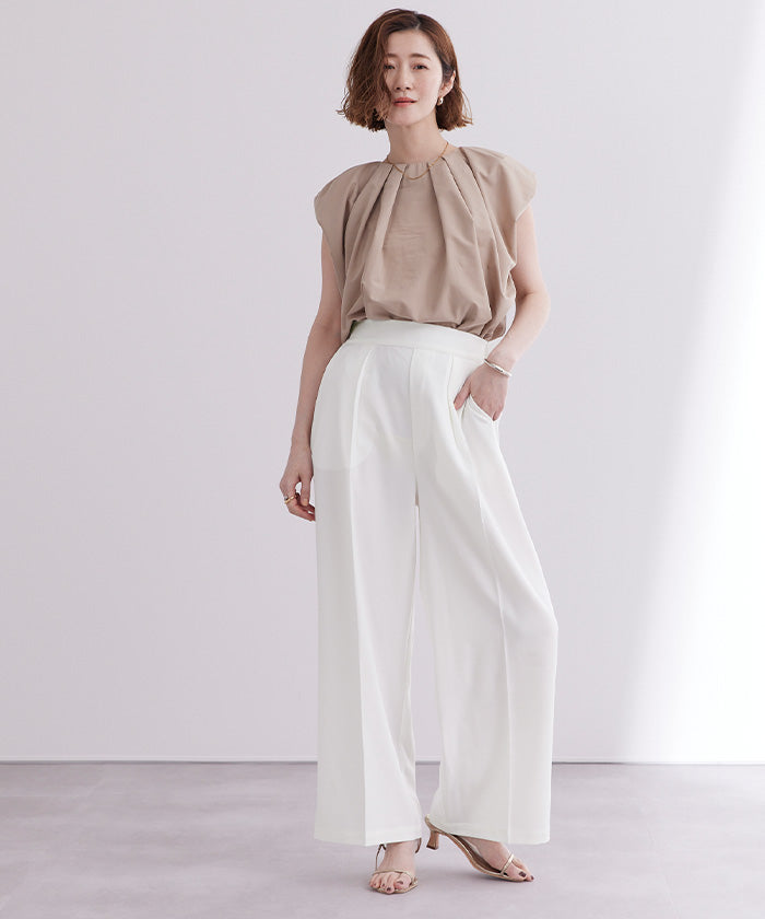 ユアーズ ur's 美シルエットリラックスワイドパンツ (ホワイト) ホワイト