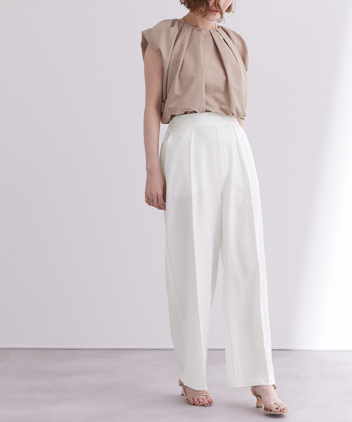 ユアーズ ur's 美シルエットリラックスワイドパンツ (ホワイト) ホワイト