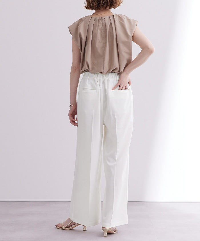 ユアーズ ur's 美シルエットリラックスワイドパンツ (ホワイト) ホワイト