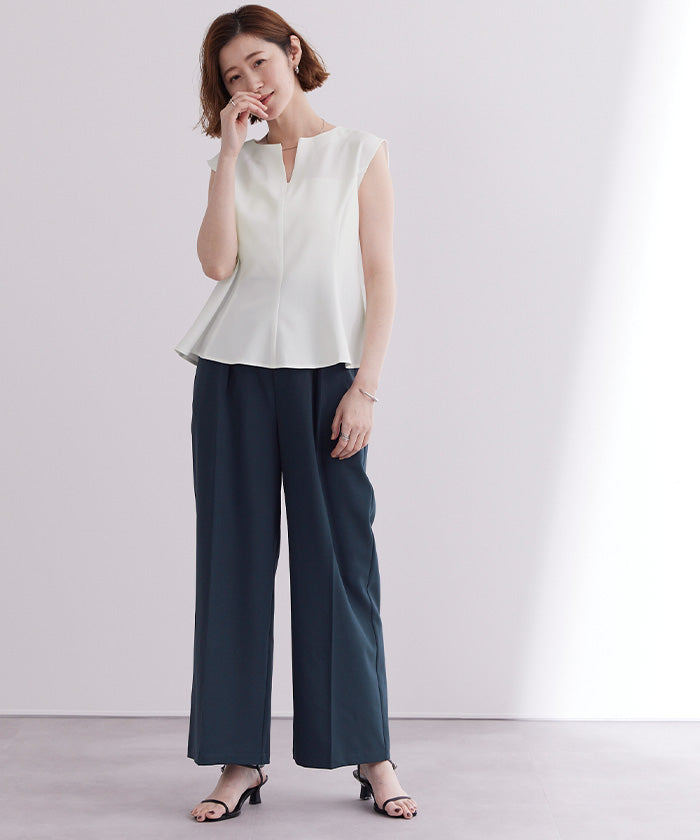 ユアーズ ur's 美シルエットリラックスワイドパンツ (ホワイト) ホワイト