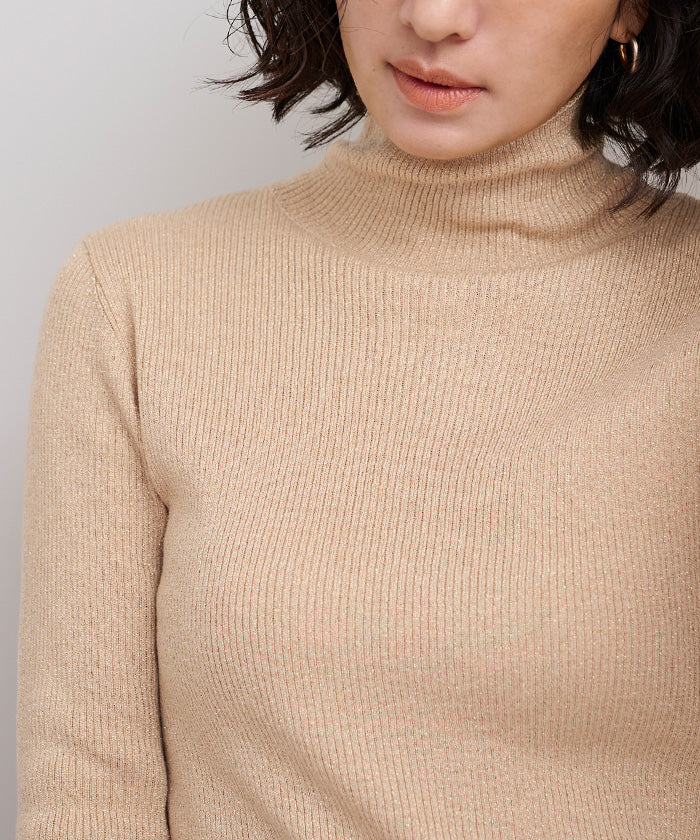 ユアーズ ur's ウールブレンドハイネックリブニット (ベージュ) ベージュ