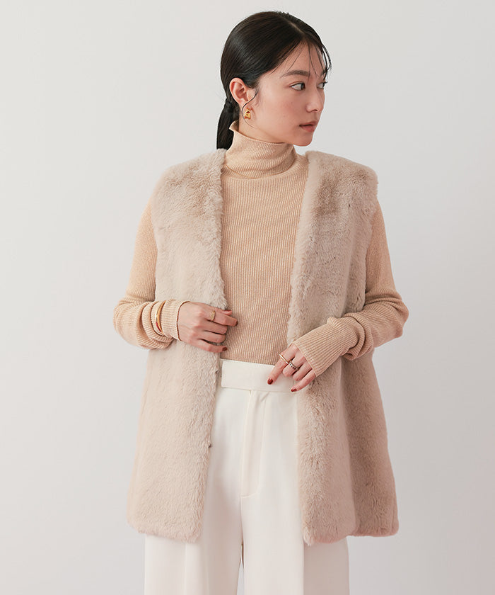 ユアーズ ur's ウールブレンドハイネックリブニット (ベージュ) ベージュ