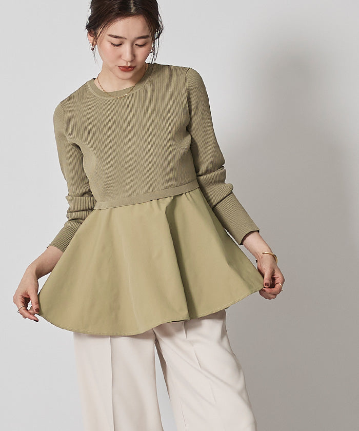 ユアーズ ur's タフタペプラムドッキングニット (ホワイト) ホワイト