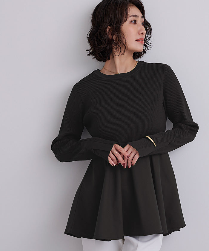 ユアーズ ur's タフタペプラムドッキングニット (ホワイト) ホワイト