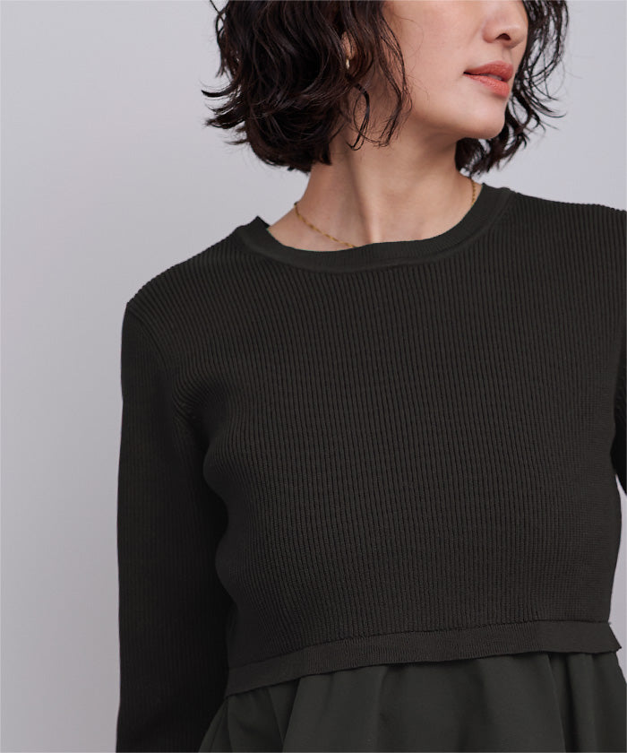 ユアーズ ur's タフタペプラムドッキングニット (ホワイト) ホワイト