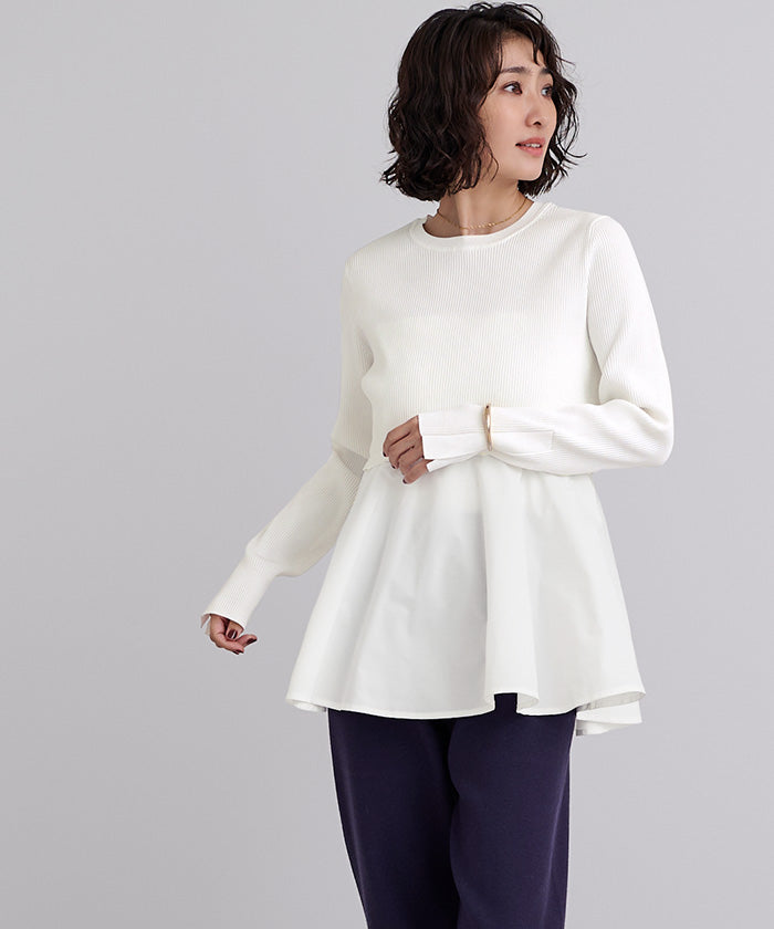 ユアーズ ur's タフタペプラムドッキングニット (ホワイト) ホワイト