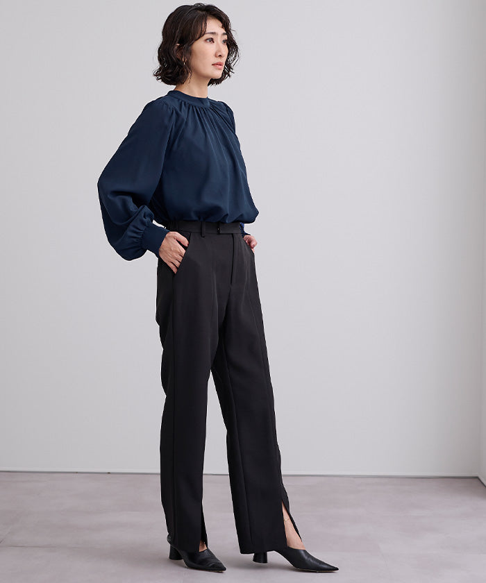 ユアーズ ur's 前後2wayゴールド釦ギャザーブラウス (ホワイト) ホワイト