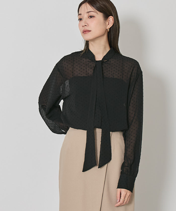 ユアーズ ur's シアードビードットボウタイブラウス (ブラック) ブラック