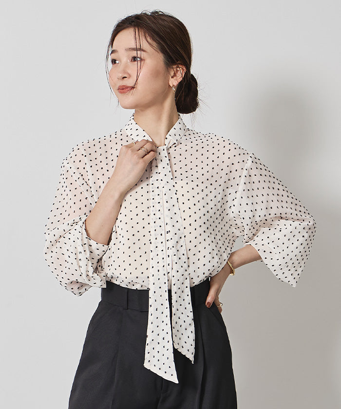 ユアーズ ur's シアードビードットボウタイブラウス (ブラック) ブラック