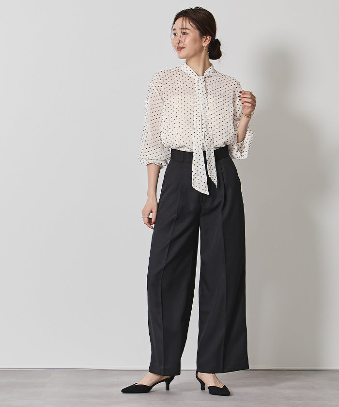 ユアーズ ur's シアードビードットボウタイブラウス (ブラック) ブラック