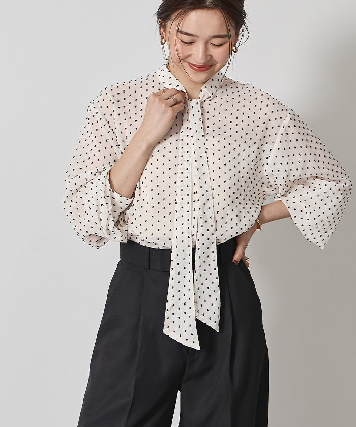 ユアーズ ur's シアードビードットボウタイブラウス (ブラック) ブラック