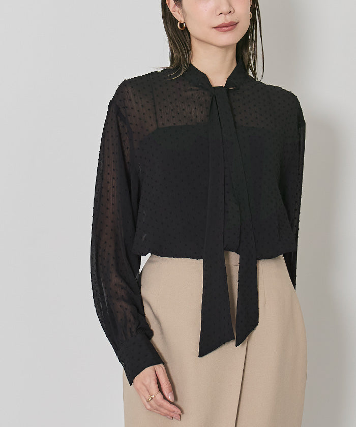 ユアーズ ur's シアードビードットボウタイブラウス (ブラック) ブラック