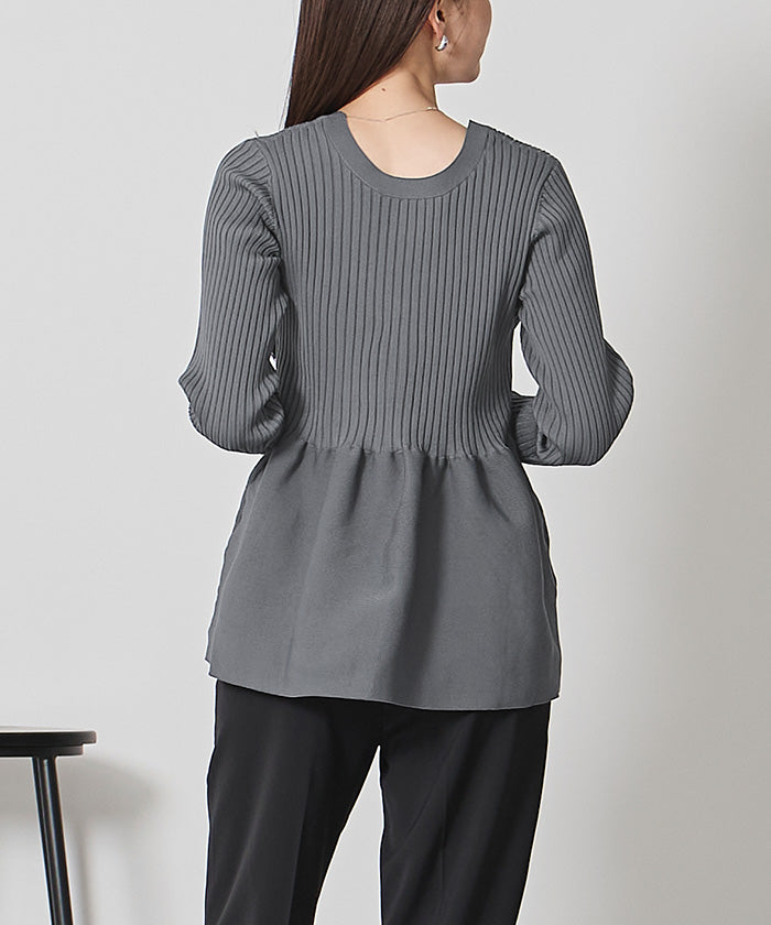 ユアーズ ur's 前後2wayペプラムニットトップス (ブラック) ブラック