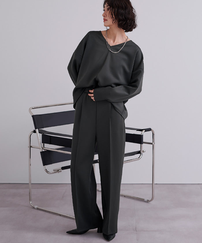 ユアーズ ur's Vネックトップス×パンツ/ボンディングセットアップ (ホワイト) ホワイト