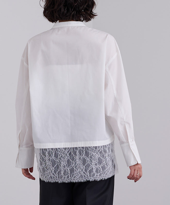 ユアーズ ur's バンドカラー裾レースシャツ (ブラック) ブラック