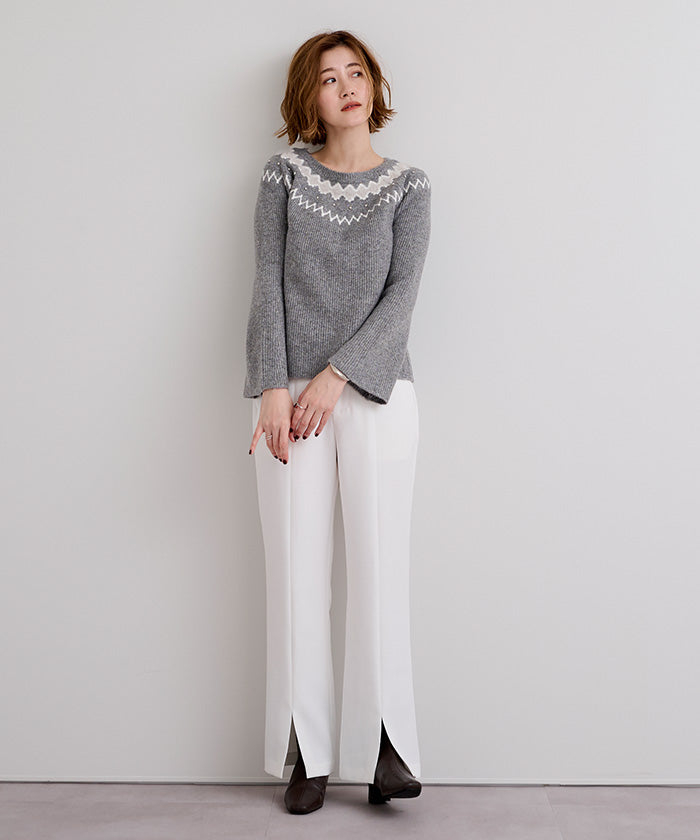 ユアーズ ur's フェアアイルフレアスリーブビジューニット (グレー) グレー